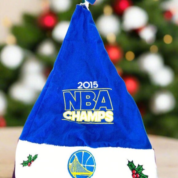Golden State Warriors 2015 NBA Champs Blue NOS Santa Hat - Picture 1 of 6